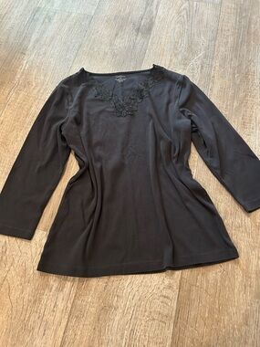 Women’s Black V-Neck Top with Lace Trim 90s Y2K Whimsigoth Emo Grunge
